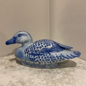 Blue and white hand painted duck figurine